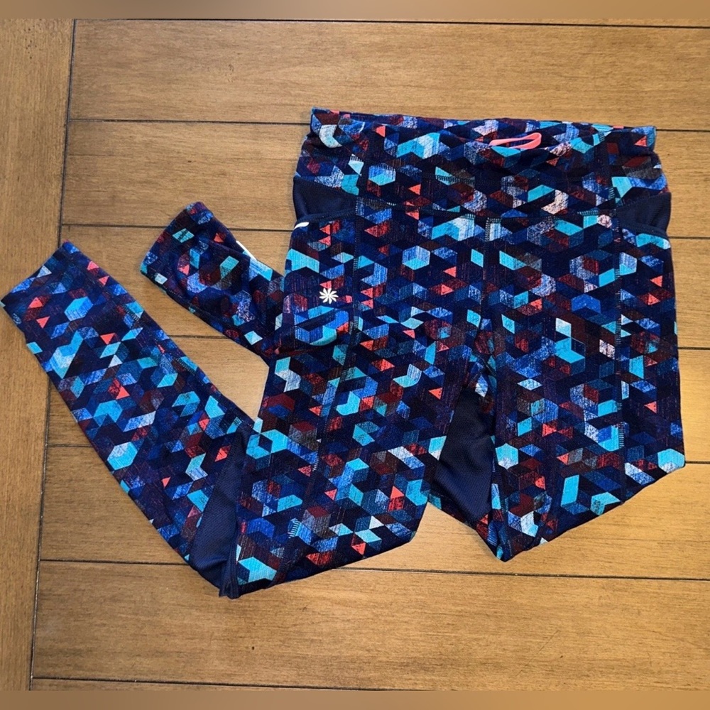 Athleta Womens Small Be Free Mesh Ankle Leggings Geometric Print Workout Active